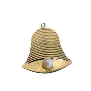 Vintage Ribbed 14kt Gold & Pearl Bell Charm (A1646)